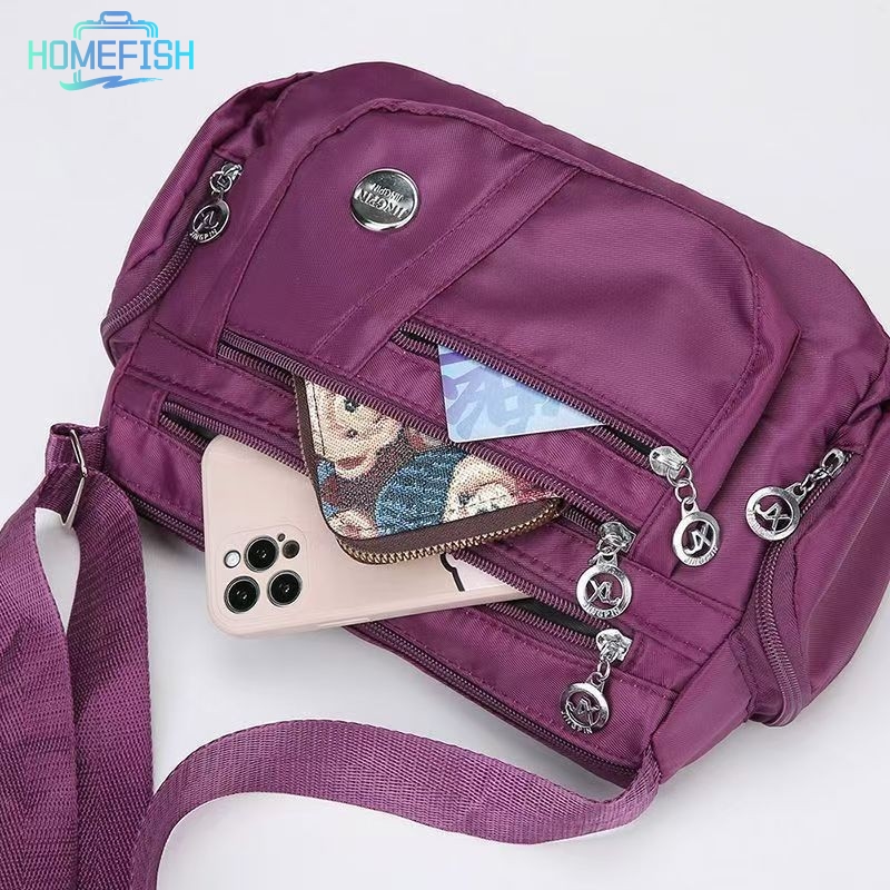 HOMEFISH Ladies' Neutral Nylon Fabric Crossbody Bag with Oxford Cloth Shoulder Strap Multi-Compartment Travel Casual Handbag