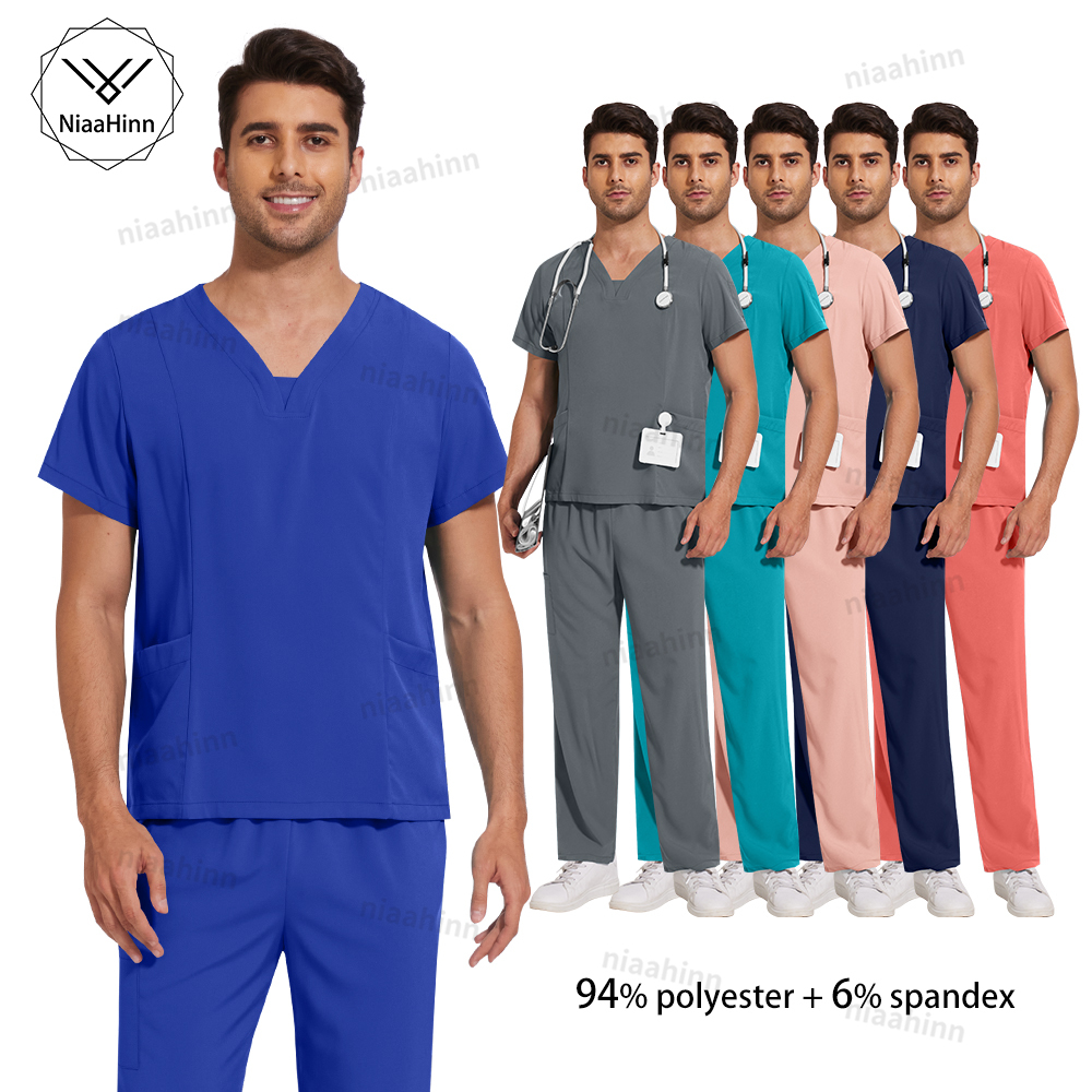 Hohe Qualität Krankenhaus Krankenschwester Scrubs Sets Männliche Männer Unisex Pflege Peeling Uniformen Schönheit Salon Zahnklinik Apotheke Arbeit Kleidung