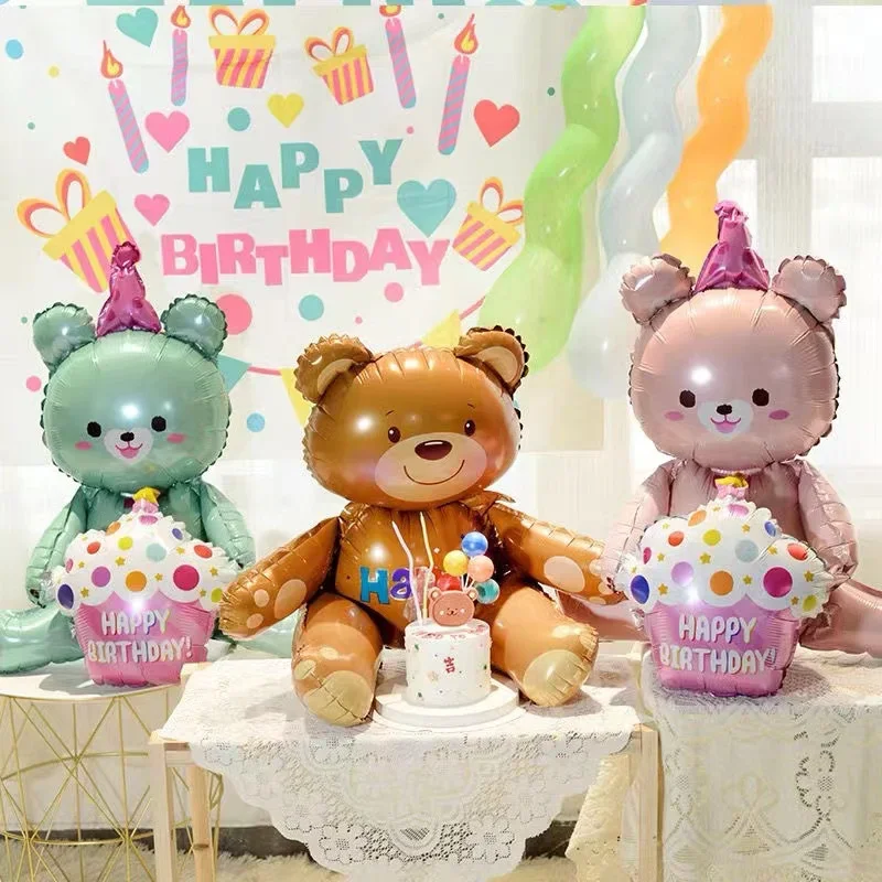 ขนาดใหญ่ 3 ชั้นเค้กวันเกิดเทียนฟอยล์บอลลูนลายและ Polka Dots, Party ตกแต่ง Photo Props