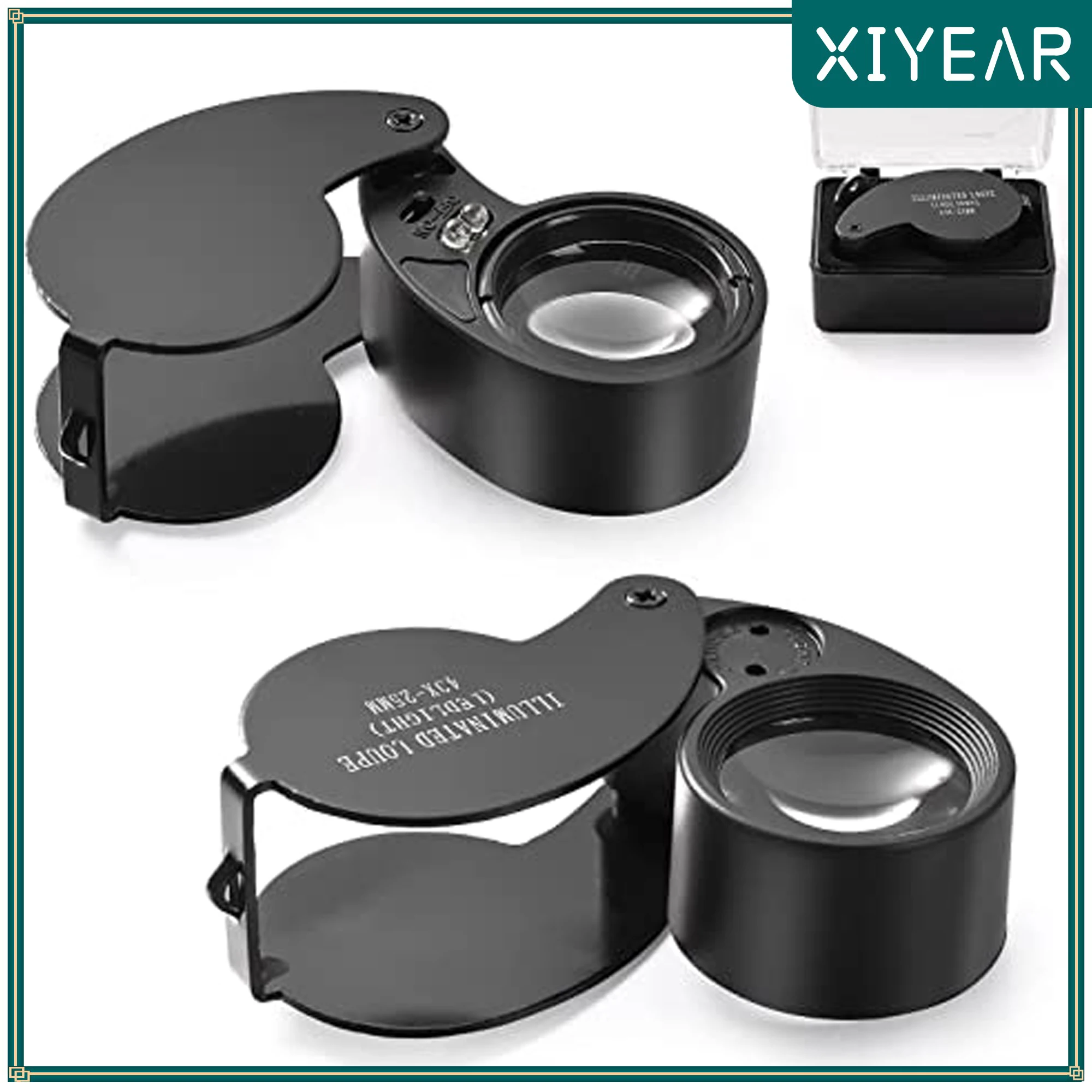 Lupa de joyero 40X, lupa plegable de bolsillo con luz para reloj, monedas, sellos, gemas, joyería, identificación de diamantes