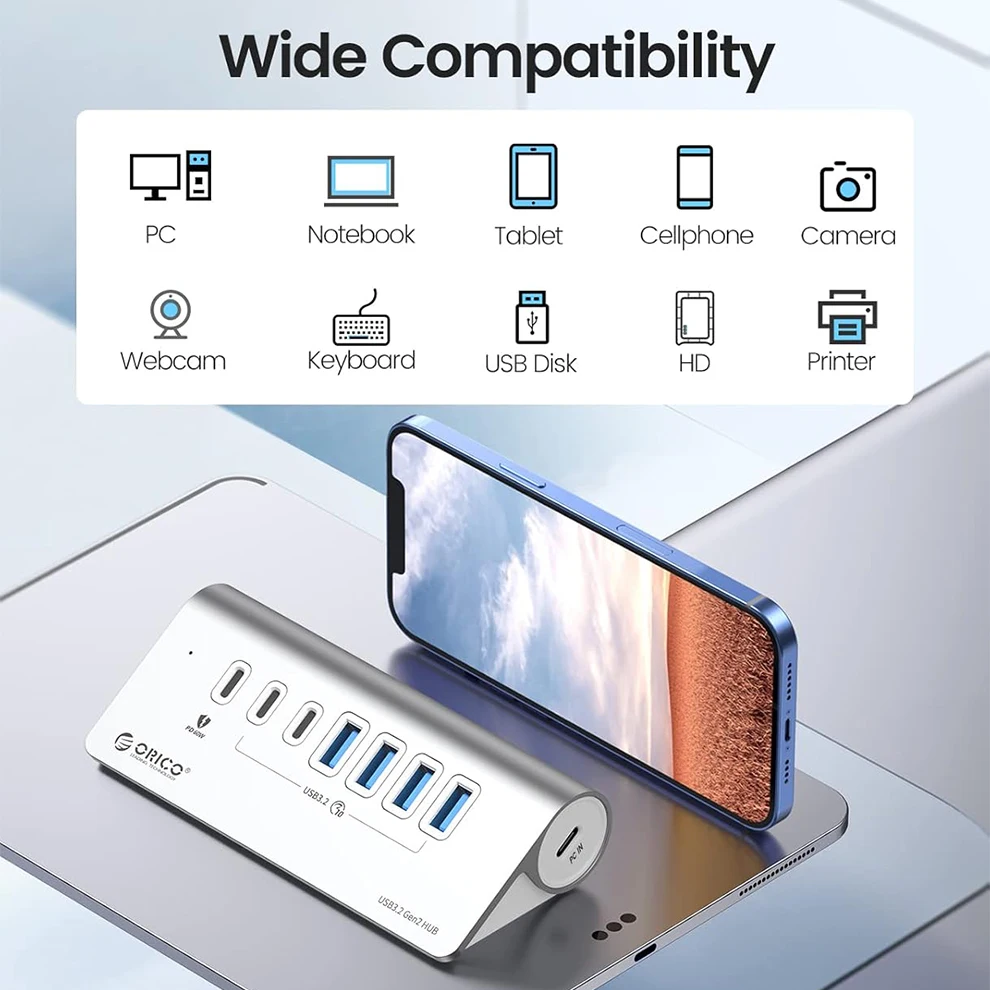 ORICO 10 Гбит/с USB 3.2 док-станция концентратор типа C разветвитель PD 60 Вт зарядный адаптер мульти 4/7 портов коммутатор для ПК ноутбук аксессуары