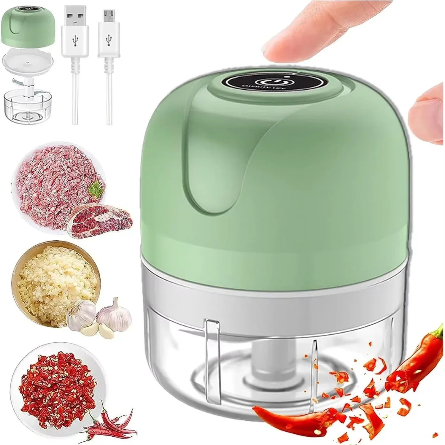 Mini picadora de ajo eléctrica, cortador de verduras, jengibre, carga USB, herramientas de cocina, 250ML