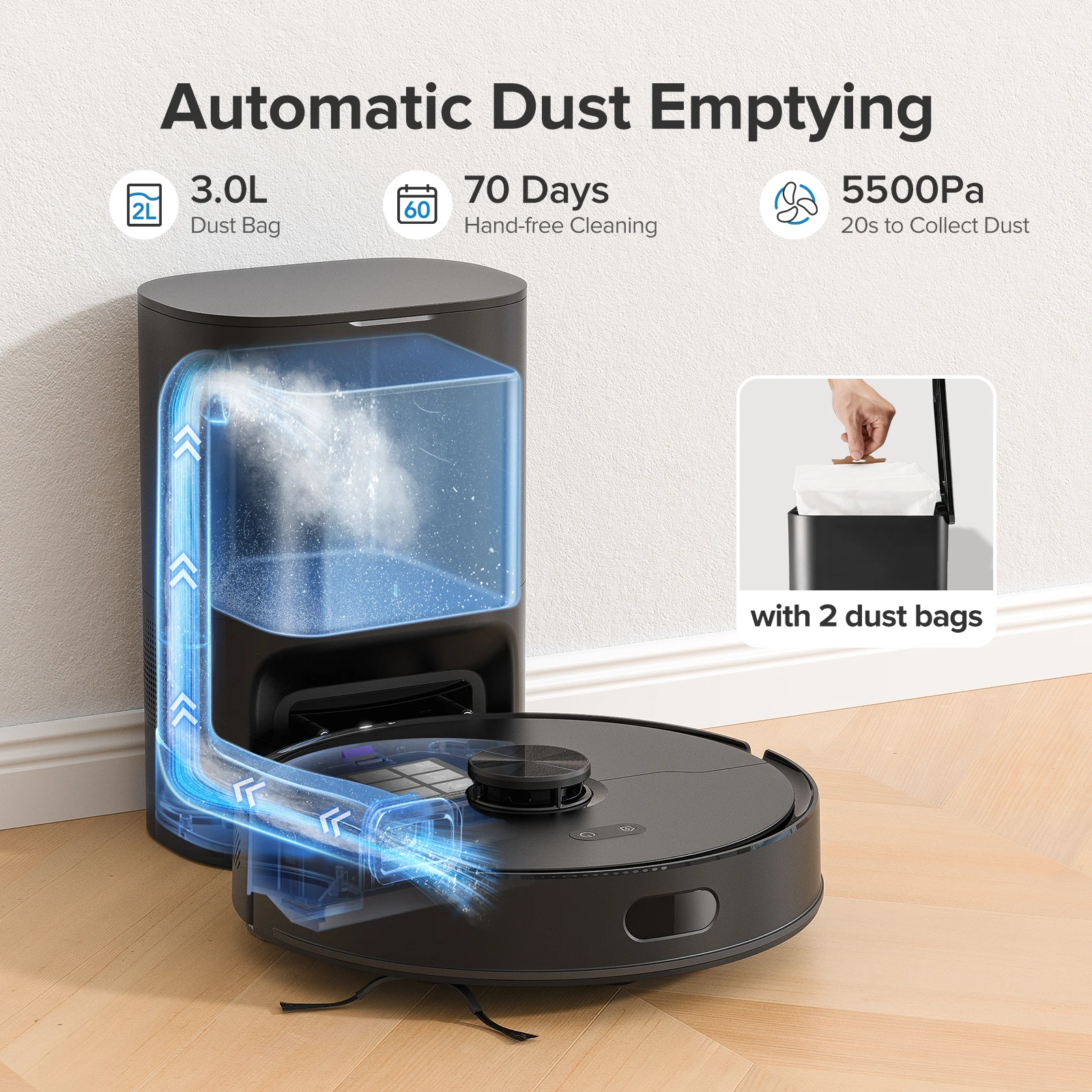 Lubluelu L15 Max Robot Vacuum Mop Combo 5500Pa Roboterstaubsauger mit automatischer Aufladung, 5 Karten, 24 No-Go-Zonen, 3-in-1-Roboterstaubsauger