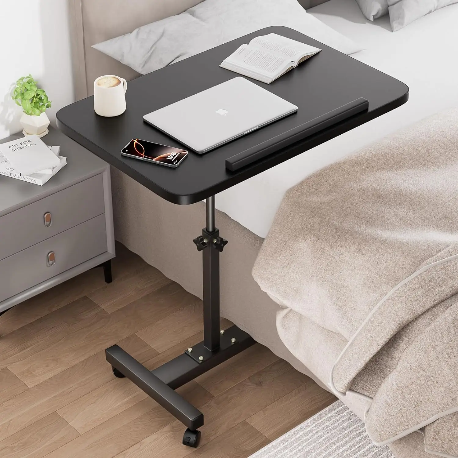 Adjustable Laptop Desk 360° Rotating Tabletop Mobile Stand Overbed Table Standing Rolling Study Table Computer Workstation