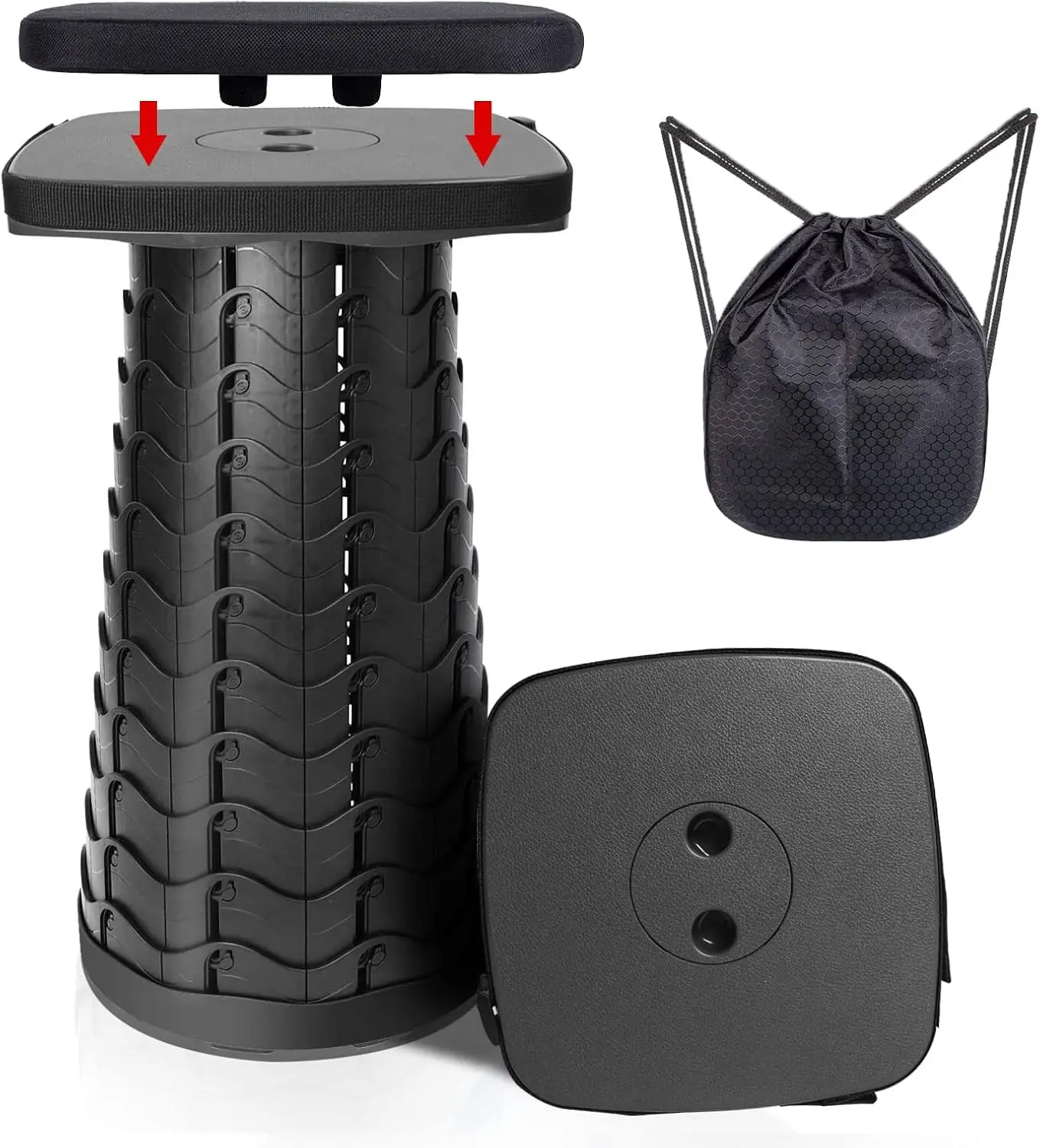 Life Tragbarer Klapphocker mit Kissen, quadratisch, zusammenklappbar, Teleskop, retractable, Camping-Sitz for Adults, klein, l