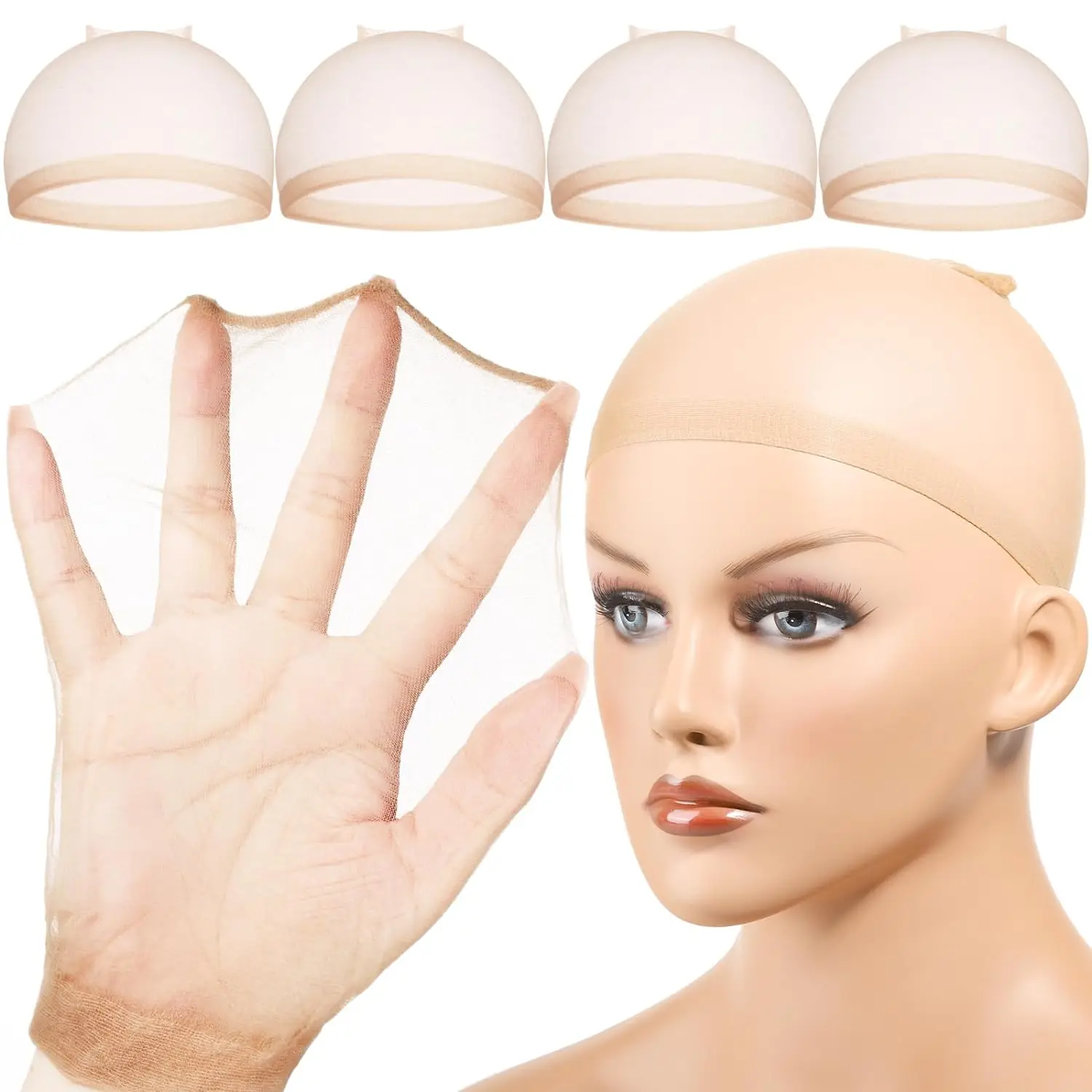 4 pçs hd peruca boné elástico respirável invisível peruca capsstretchy náilon peruca bonés perfeito para uso profissional