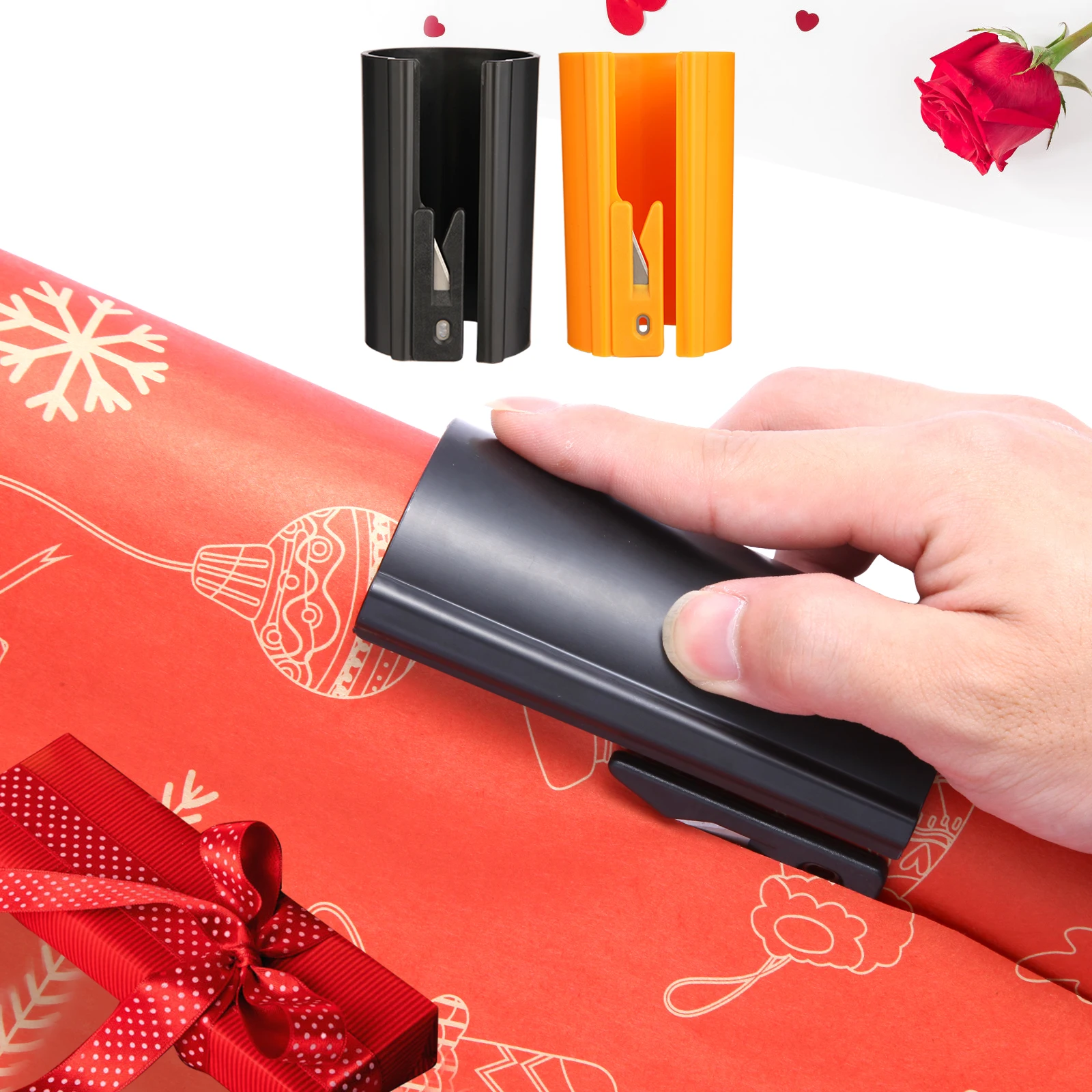 HORN verschiebbarer Geschenkpapier-Schneider – leicht zu schleifender Geschenkpapier-Trimmer für Weihnachten und Geburtstage, langlebiges ABS, Orange/Schwarz