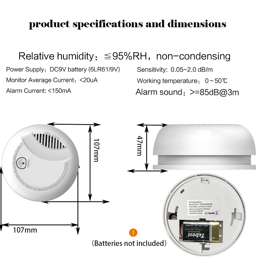 Smoke Detector Fire Alarm 10 Year Life Smoke Sensor For Home Security Smoke Alarm Photoelectric Sensor Battery Powered