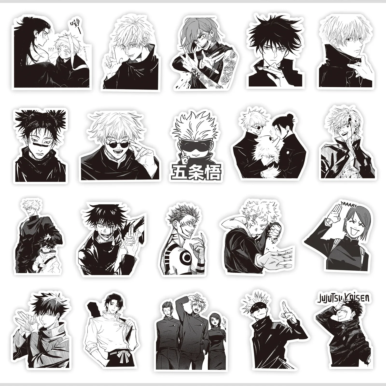 สติกเกอร์สีดำขาว jujutsu Kaisen 65ชิ้น DIY แล็ปท็อปสเก็ตบอร์ดโทรศัพท์สติกเกอร์สุดเท่ itadori Yuji Satoru gojo สติกเกอร์รูปลอกมังงะ