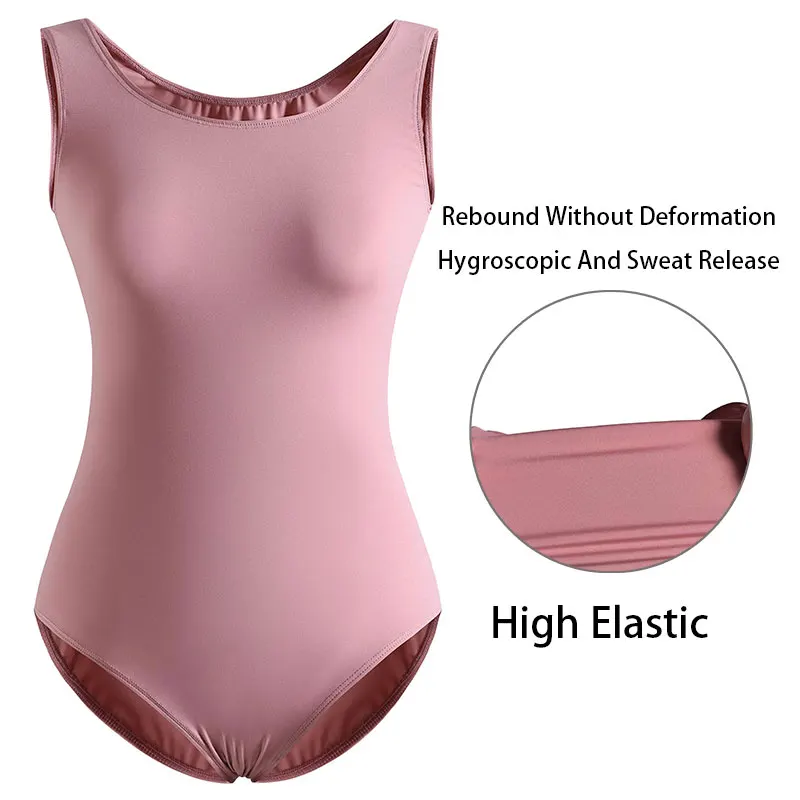 Damen Classic Team Basic ärmellose Ballett-Tanz-Trikots für Erwachsene, Gymnastik-Tanz-Tops mit weichem Futter-Bodys