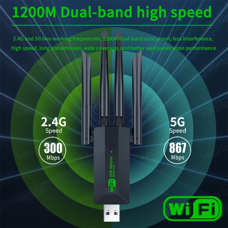 Original 4 antenas 1200mbps wifi usb 3.0 adaptador 2.4g/5ghz banda dupla wifi dongle placa de rede sem fio 802.11ax para win 10/11 pc