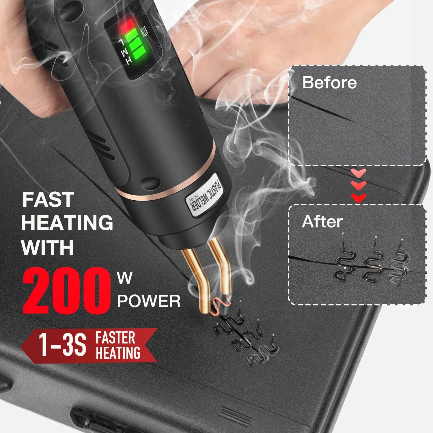 200W เครื่องเย็บกระดาษร้อนชาร์จเครื่องเชื่อมพลาสติกกันชนชุดซ่อมหัวแร้งสําหรับซ่อมพลาสติกกันชนรถซ่อม