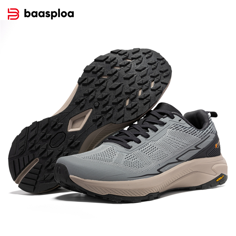Baasploa Mannen Wandelschoenen Comfort Slijtvaste Outdoor Schoenen Mannen Ademend Mesh Casual Sneakers Klimmen Antislip Lace Up