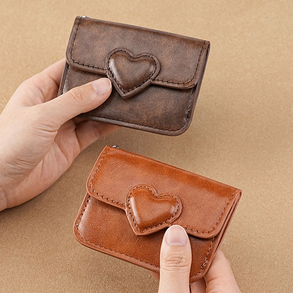 Tarjetero ligero de cuero PULeather para mujer, cartera pequeña con forma de corazón, tarjetero antimagnético multitarjeta, monedero de viaje para efectivo