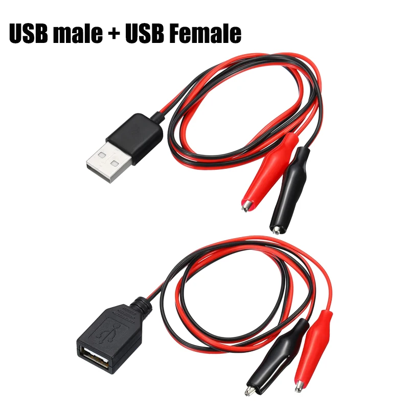 คลิปทดสอบจระเข้ CLAMP USB ชายและหญิงซ็อกเก็ตทดสอบ Connector แหล่งจ่ายไฟอะแดปเตอร์สายไฟ 50 ซม.สีแดงสีดํา