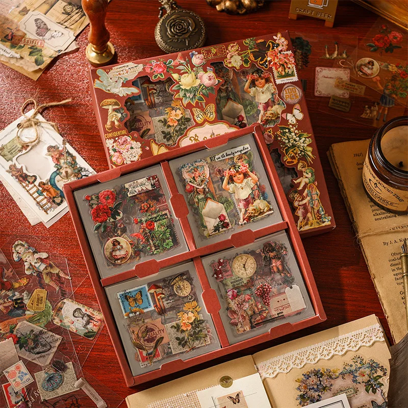 Journamm 100 ピース/パックヴィンテージ装飾ステッカーギフトボックスセット防水ペット DIY スクラップブッキングジャンクジャーナルアルバム美学文具