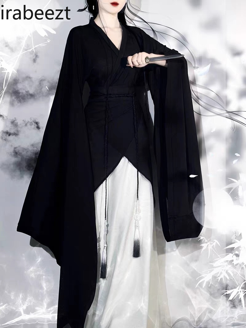 Wei jin-女の子のための中国の伝統的なドレス,大きい袖の襟,セクシーな完全なセット,中国の伝統的なドレス