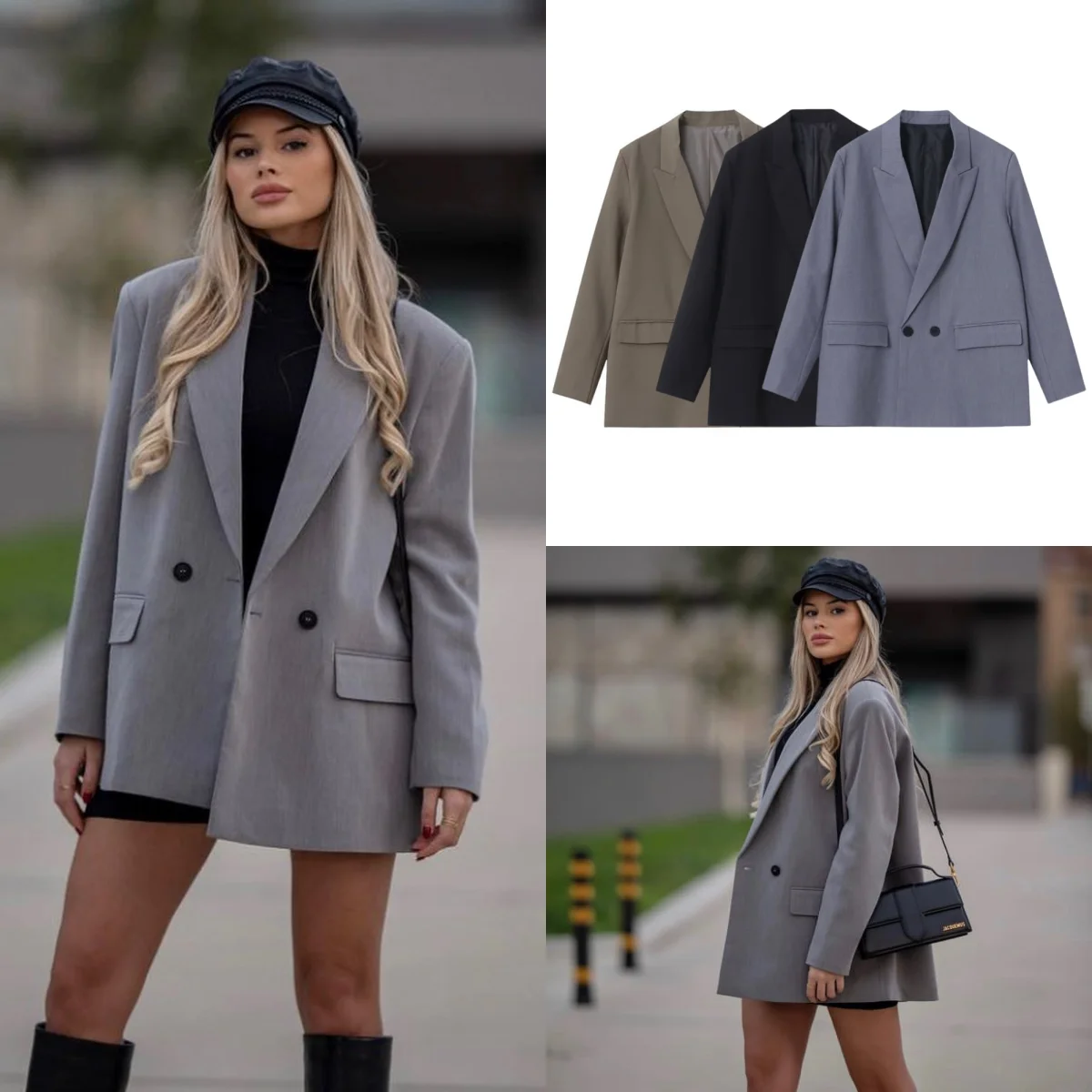 PB&ZASpring/Verão 2023 Novo deslocamento solto lazer moda terno lapela solto duplo breasted blazer