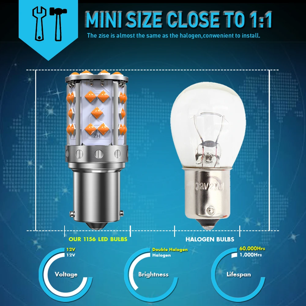 Un paquete 1156 P21W ba15s Bau15s PY21W 7507 LED Canbus No Hyper Flash bombilla de luz intermitente resistencia incorporada sin errores naranja
