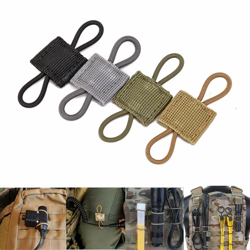 Sistema táctico Molle, hebilla para mochila, correa fija PTT, cinta elástica Molle para antena, palo, tubo, accesorios para chaleco de caza, 2 uds.