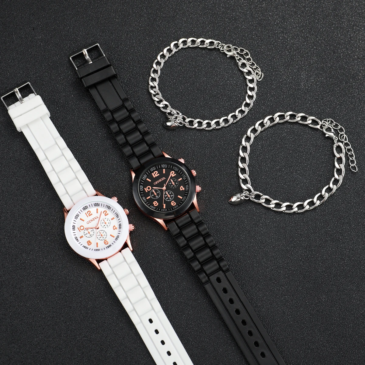 4 Pçs/set Casais Relógios Moda Banda de Silicone Relógio Analógico de Quartzo Com Pulseiras de Coração