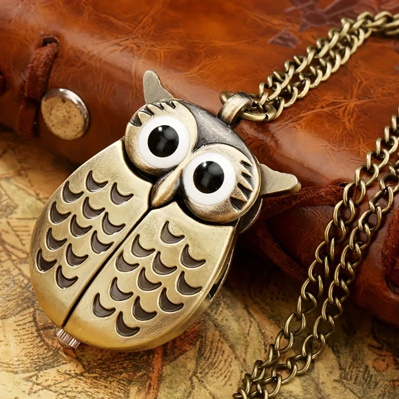 Neue Bronze Eule Kreative Taschenuhr Retro Beliebte Display Quarz Taschenuhr Anhänger Uhr Männer Frauen Kette Geschenk