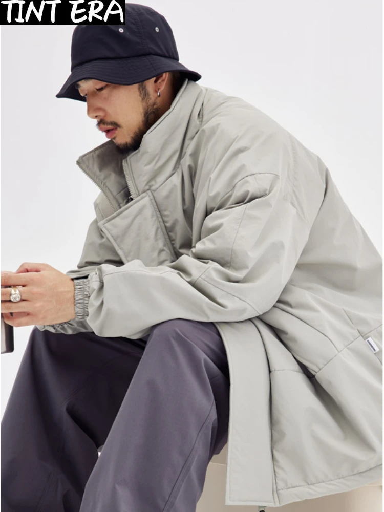 Abrigo Vintage de algodón para hombre y mujer, Parka holgada con cuello levantado, Color sólido, estilo Harajuku, informal, para invierno