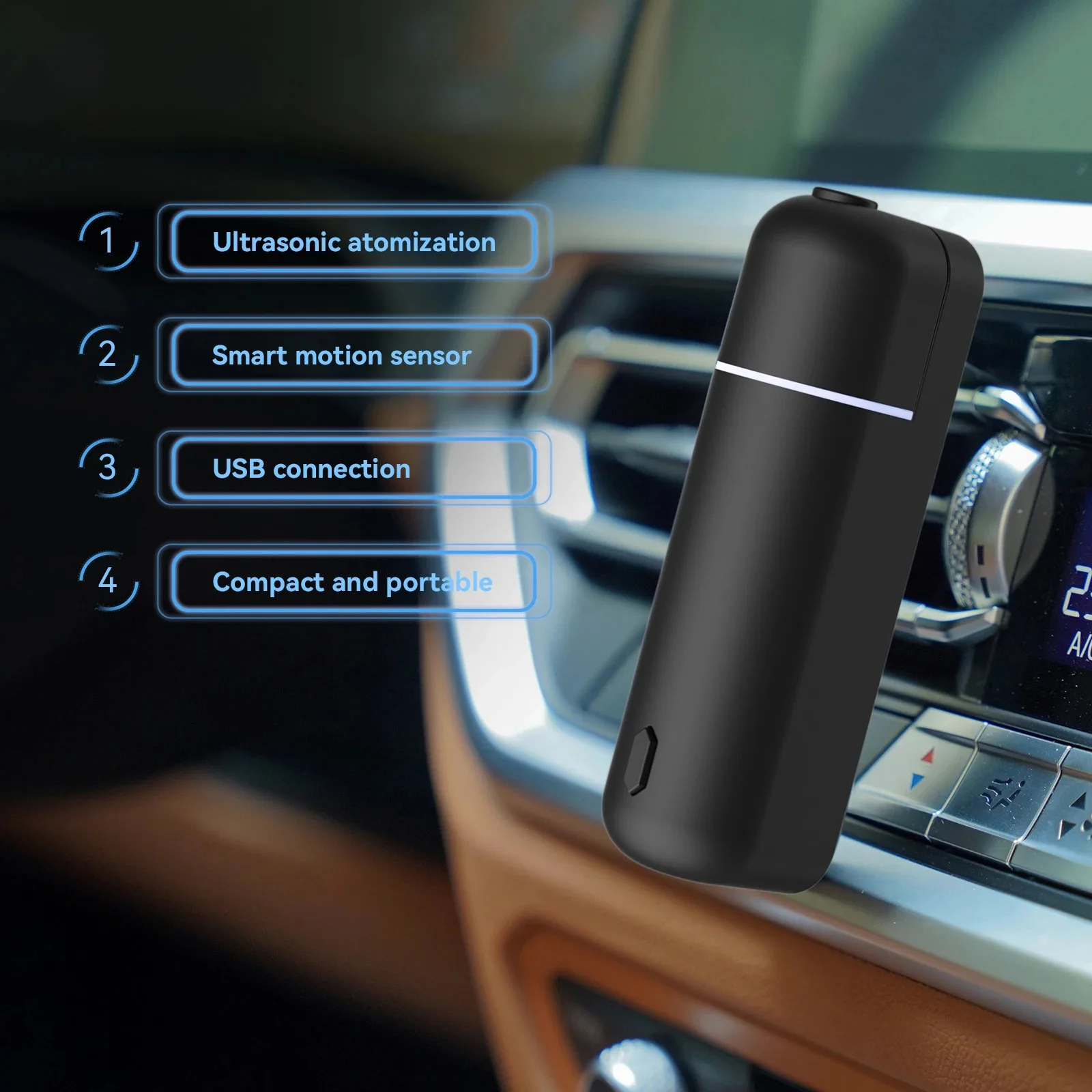 รถ Aroma Diffuser Mini USB ชาร์จกลิ่นเครื่องน้ํามันหอมระเหย Car Air Freshener Essential Oil Diffuser Vent คลิป