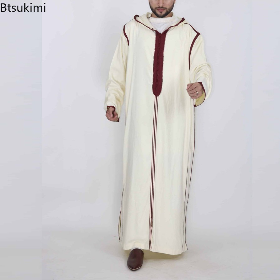 2025 muçulmano masculino casual jubba thobe moda abayas médio oriente estilo étnico com capuz longo robes paquistanês roupas islâmicas homme