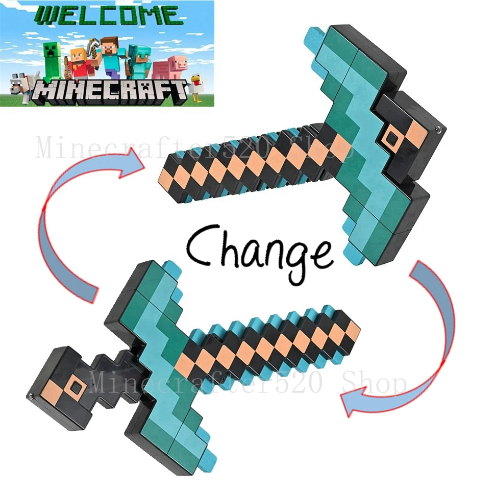 2025 Pico de espada oficial Minecraft LIGHT-UP Adventure con sonidos, arma deformable dos en uno de mi mundo, juguetes para exteriores