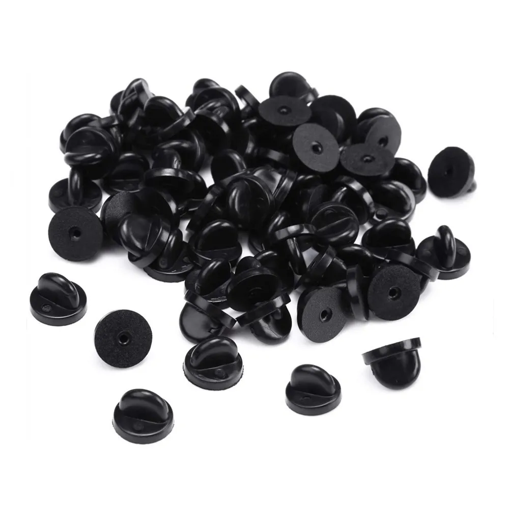 50pcs Black PVC Rubber Pin Backs Butterfly Clutch Tie Tack Lapel Holder Clasp Pin Cap Keepers for Uniform Badges Replacements