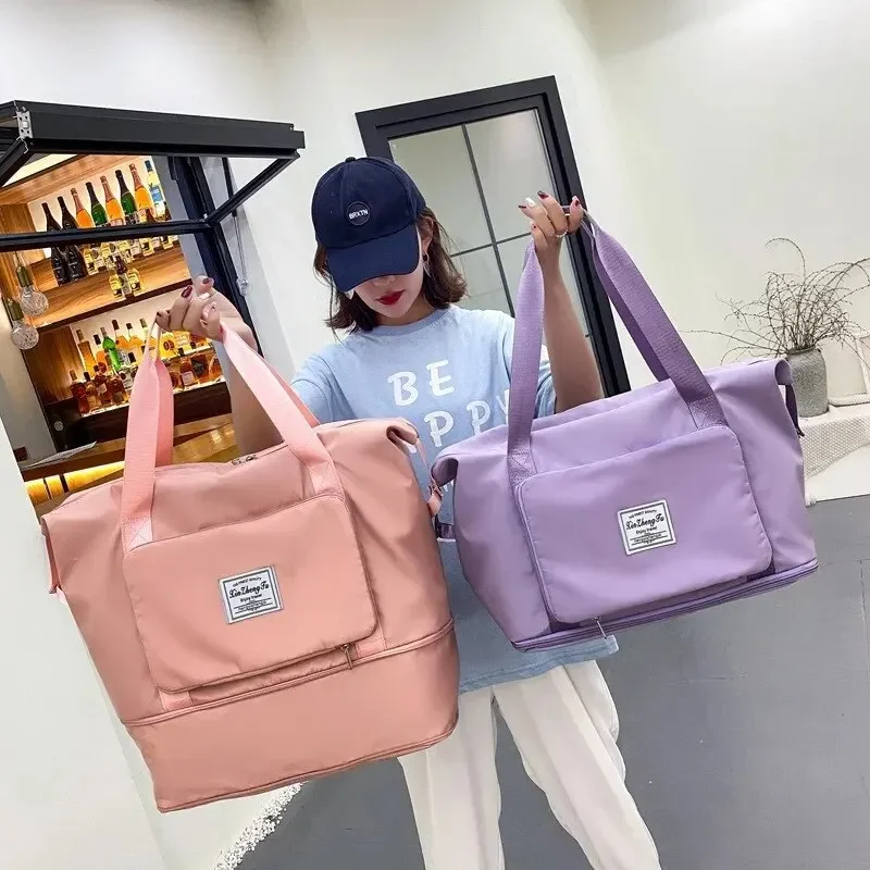 Grande Capacidade Foldable Duffel Viagem para a Mulher, Bagagem portátil, armazenamento de maternidade, Fitness Bag, bagagem de curta distância, tamanho médio
