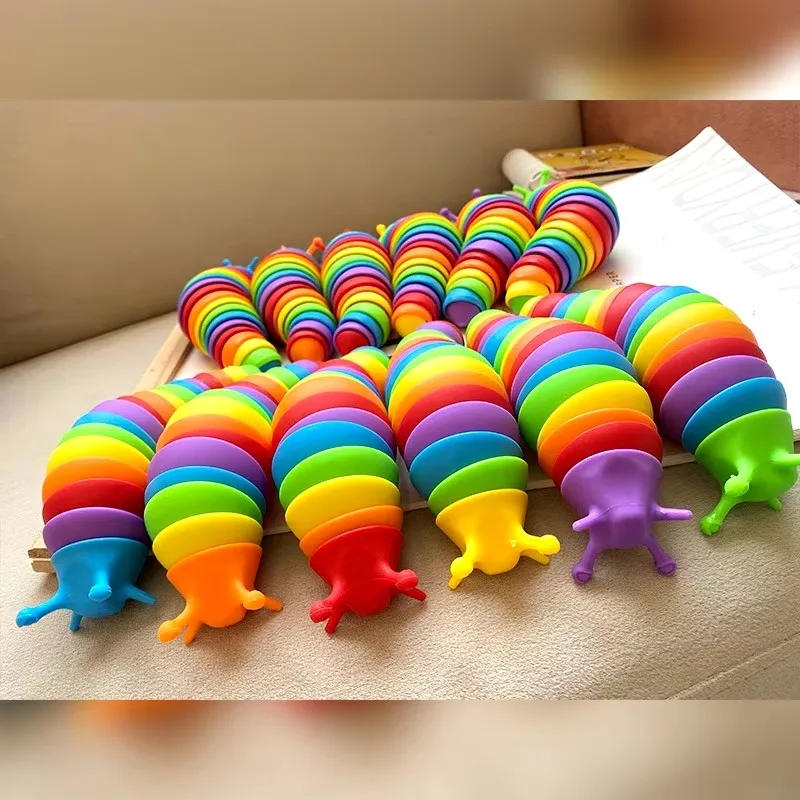 สีสัน Slug Snail ของเล่นข้อต่อยืดหยุ่น 3D Slug Fidget ของเล่นทุกวัยบรรเทา Anti-ความวิตกกังวล Sensory ของเล่นเด็ก