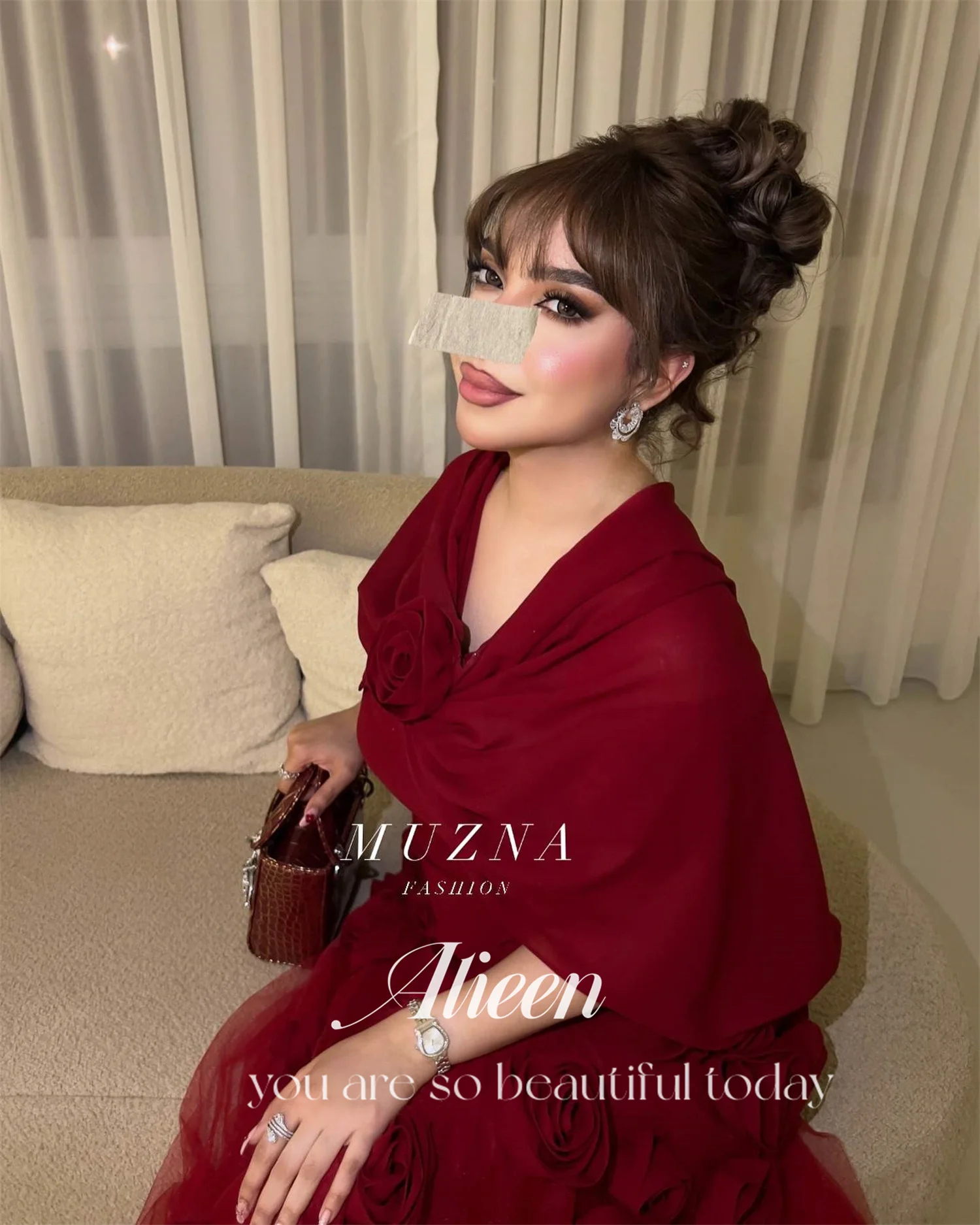 레드 맞춤형 꽃 숄, 통통한 우아한 파티 드레스, 청산 이브닝 여성 갈라 무도회 웨딩 원피스, 사우디 2024