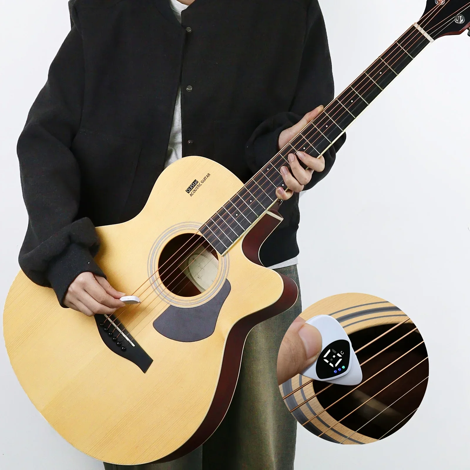 2-in-1 Guitar Pick & Tuner Portable Multi-Purpose Pitch Calibrator for Folk Guitars and Ukuleles 12-Tone Equal Temperament