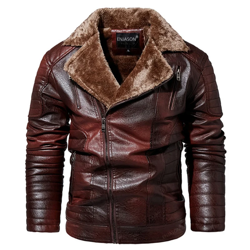 Moda masculina jaqueta de couro outono motocicleta fino casaco de lã dos homens inverno ao ar livre casual motor motociclista jaqueta de couro do plutônio