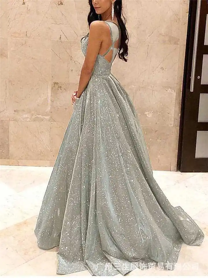 Robe longue à paillettes, sans manches, dos nu, taille haute, été, à lacets, élégante, Maxi, longueur au sol, robe de mariée, 2025