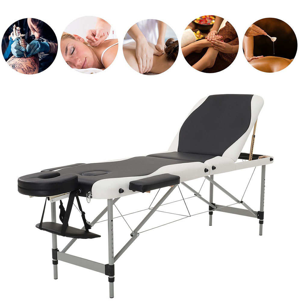 Black Leather Upholstered Adjustable Massage Bed