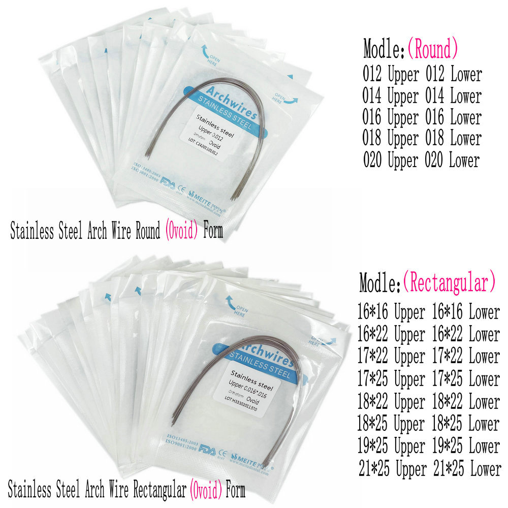 10 ピース/パック歯科矯正ステンレス鋼ラウンド/長方形ワイヤー卵形フォーム歯科医材料歯科アーチワイヤー