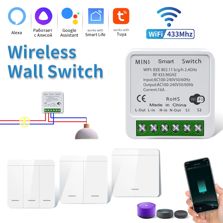 Tuya Smart WiFi Schalter DIY Modul Empfänger RF433MHz Drahtlose Wand Panel Schalter Smart Leben APP Alexa Google Home Voice Control