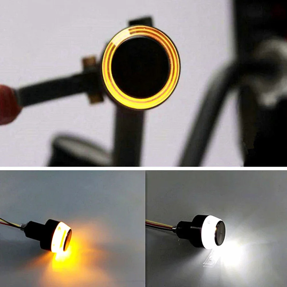 2 Stuks Motorfiets Led Stuur End Richtingaanwijzer Wit Geel Flasher Handgreep Bar Blinker Zijmarkeringslamp verlichting 12V