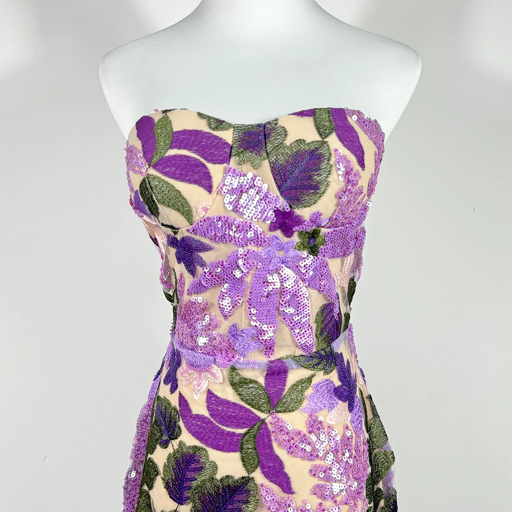 2025 여름 새 브래지어 중공업 스팽글 분할 긴 드레스 여성의 우아한 연예인 클럽 파티 이브닝 ​​드레스 Wholesa