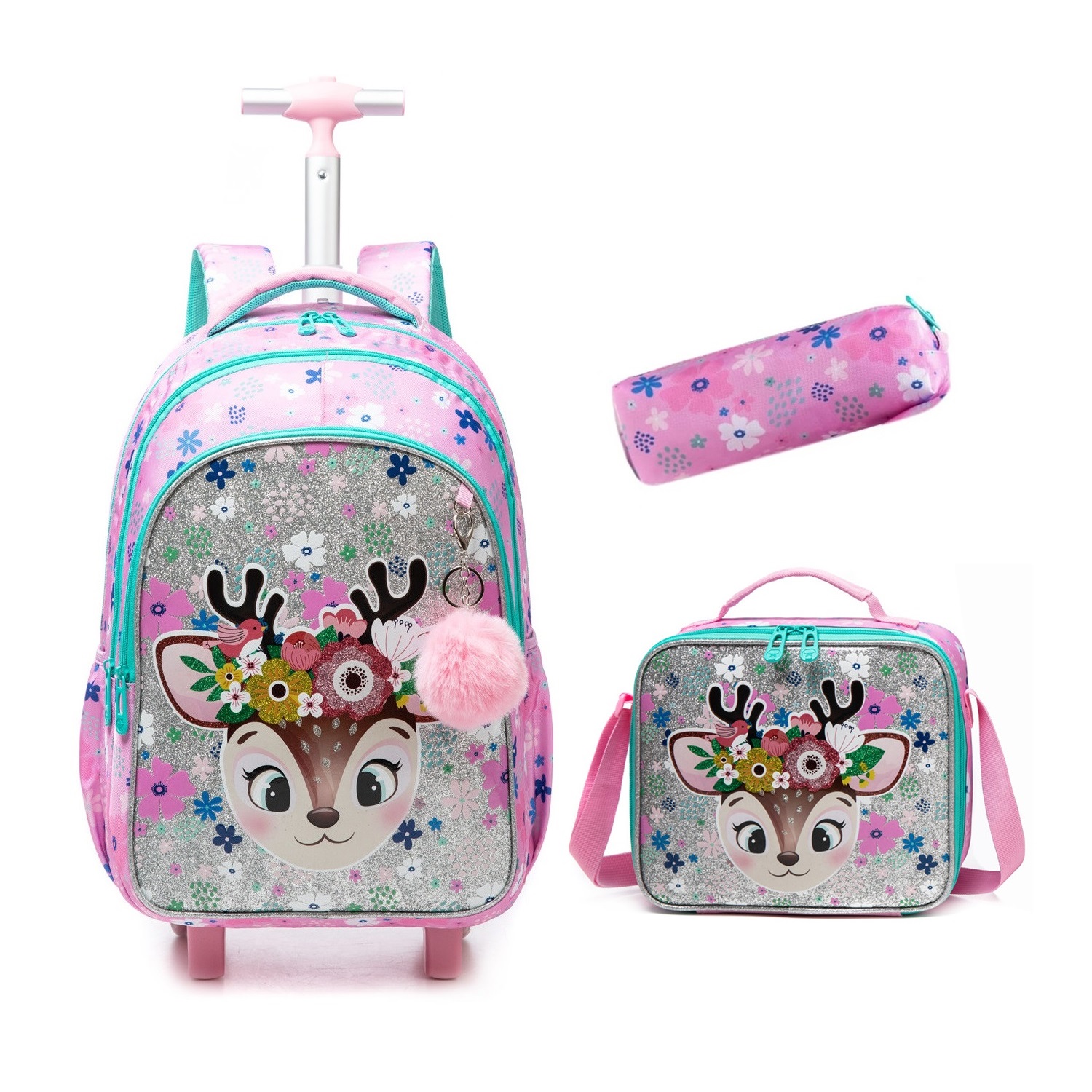 3PCS School Backpacks for Children School Wheeled Backpack for Girl Boys School Bag with Wheels Trolley Luggage Elementary Bag