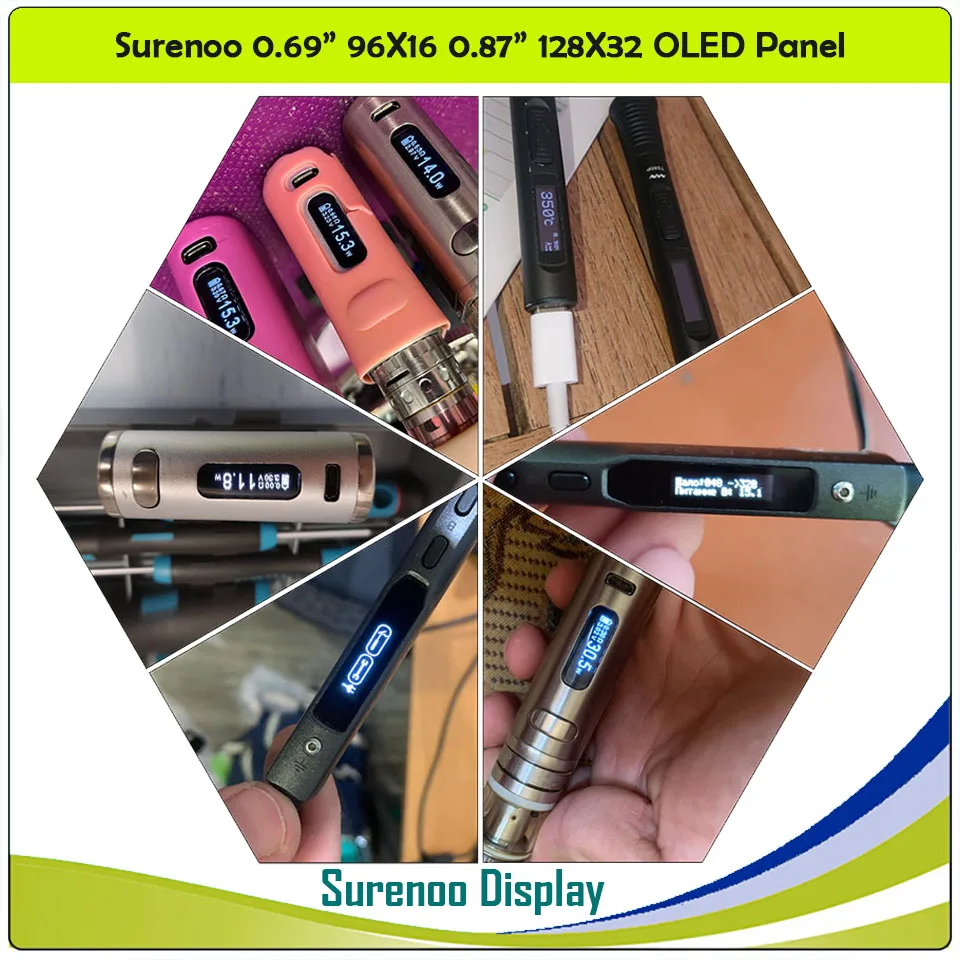 0,69 "96x16 0,87" 128x32 blanco 14P IIC I2C puerto OLED PG-9616TSWD L9616TSWC para Eleaf Istick Rim C PICO 75W hierro TS100 TS101 TS08