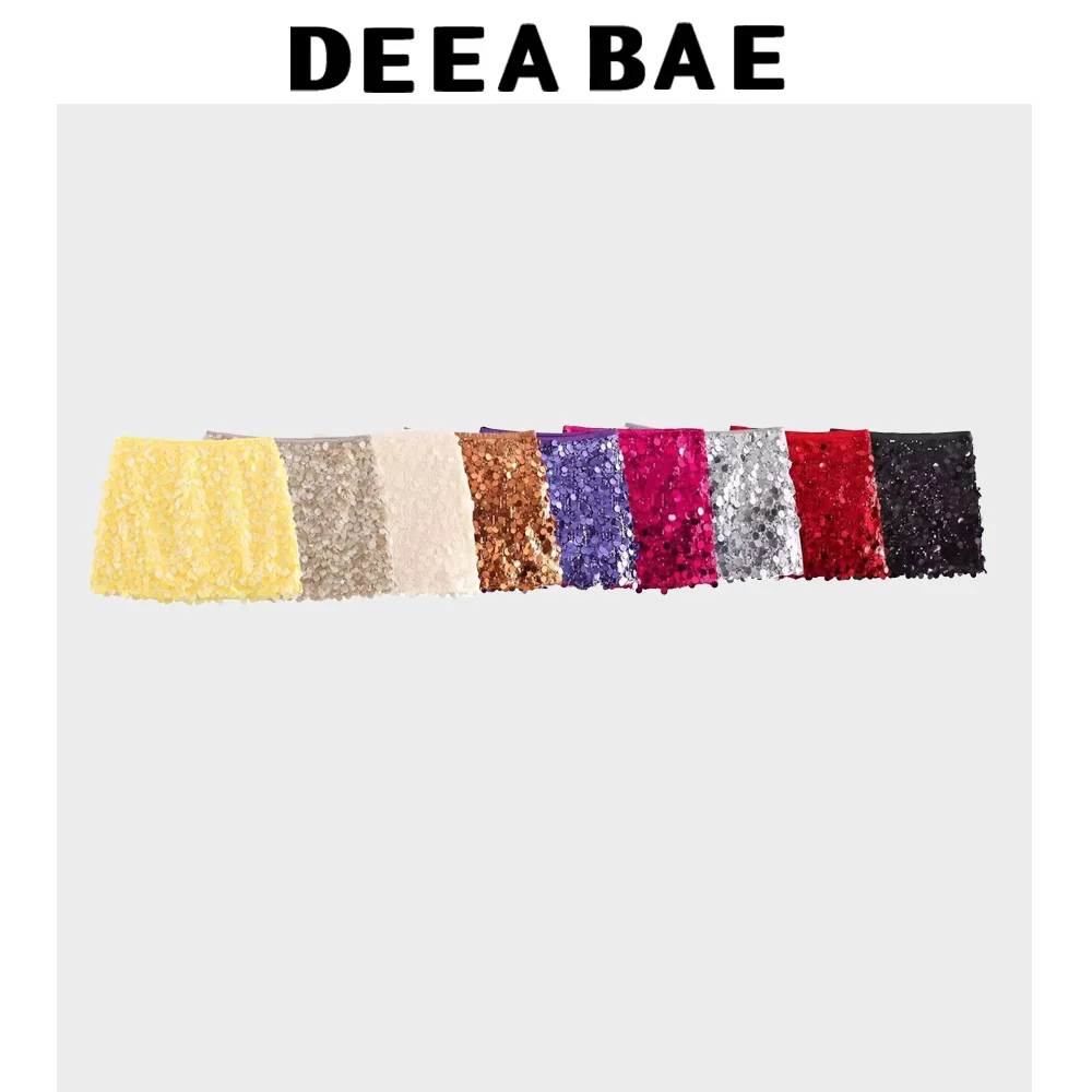 DEEABAE Primavera New Spicy Girl Fashion Temperamento Punk Minigonna con paillettes a vita alta Mezza gonna Gonna corta