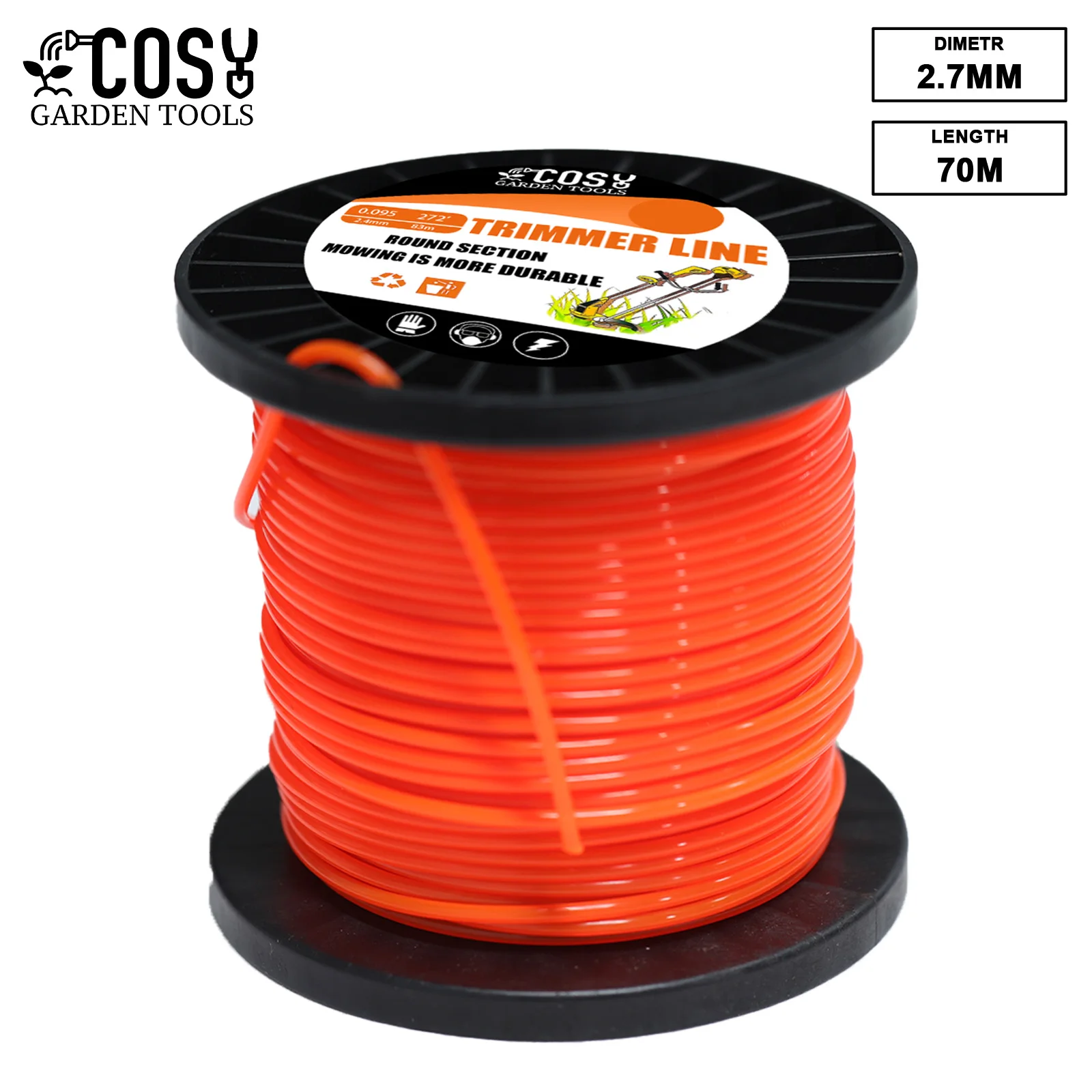 COSY 2.7mmX70m Heavy Duty ไนลอน Strimmer Trimmer Line เครื่องตัดหญ้าสายไฟสําหรับน้ําหนักเบา Manual Feed ไฟฟ้า Trimmer