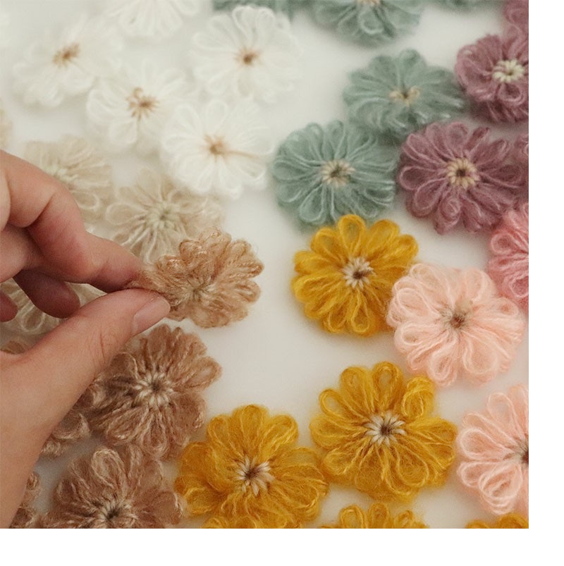Artístico lã malha gancho brincos pingente Floral, Handmade acessórios do parafuso prisioneiro, DIY hairpin ornamentos, Pack flor, Pack flor, 10pcs