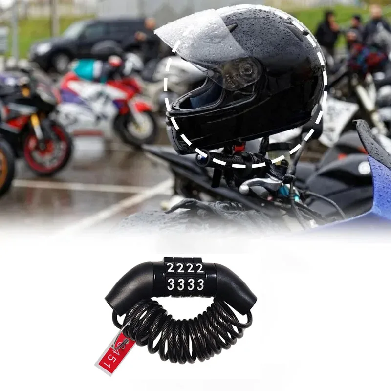 Catena antifurto per bicicletta per moto Combinazione di password a 4 cifre Lucchetto per casco Lucchetto per cavo portatile di sicurezza Cavo metallico durevole