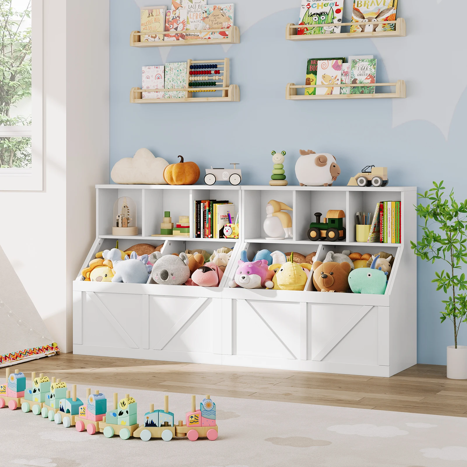 Toy Storage Organizer and Kids Bookshelf, Toddler Toy Storage Cabinet with Toy Shelf, Toy Organizer and Kids Bookcases