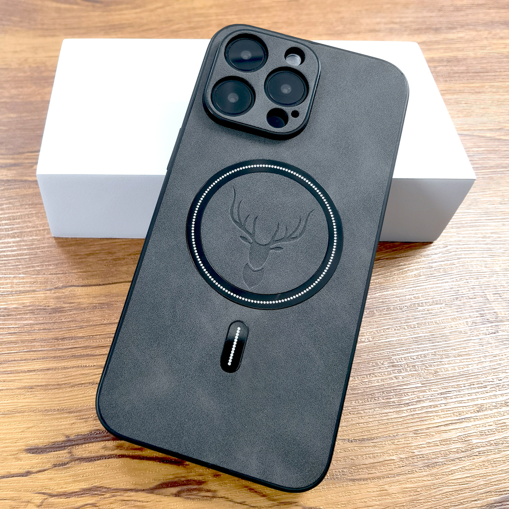 아이폰용 럭셔리 PU 가죽 사슴 케이스, 맥세이프 무선 충전 커버, 아이폰 16, 15, 14, 13, 12, 11 프로 맥스 플러스, 15 프로, 14 프로, 13 프로 맥스